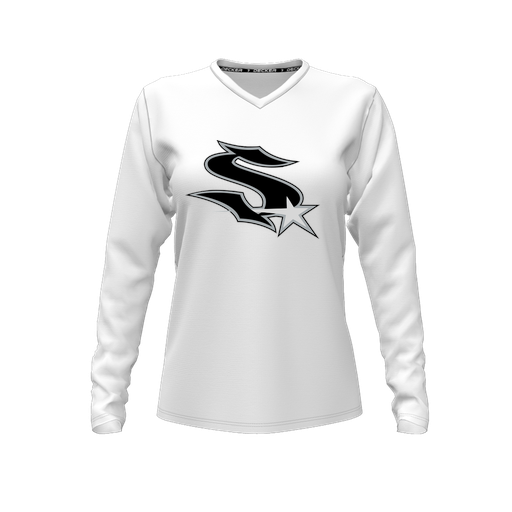 [FTLVCFWH-FYXS-LOGO1] Decker Comfort T-Shirt (Female Youth XS, White, V Neck, Logo 1, Long Sleeve)