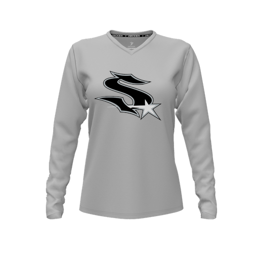 [FTLVCFGY-FYXS-LOGO1] Decker Comfort T-Shirt (Female Youth XS, Gray, V Neck, Logo 1, Long Sleeve)