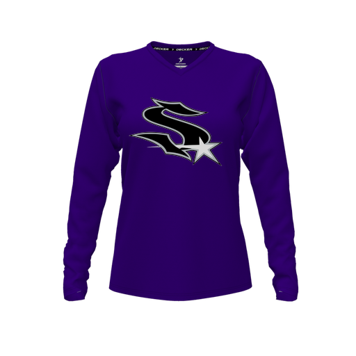 [FTLVCFPP-FYXS-LOGO1] Comfort T-Shirt (Female Youth XS, Purple, V Neck, Logo 1, Long Sleeve)