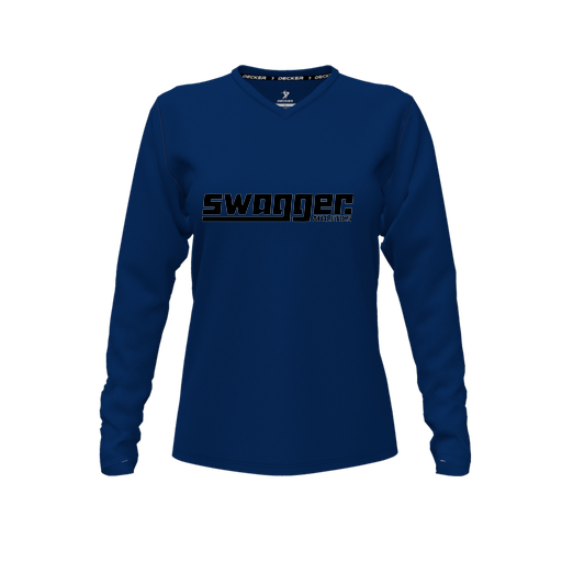 [CUS-DFW-TEES-PER-VNK-LSL-NVY-FYXS-LOGO3] Performance T-Shirt (Female Youth XS, Navy, V Neck, Logo 3, Long Sleeve)