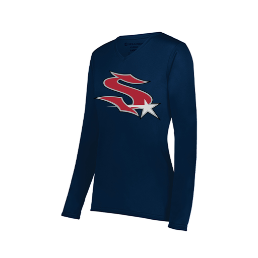 [222824.065.S-LOGO2] Ladies LS Smooth Sport Shirt (Female Adult S, Navy, Logo 2)